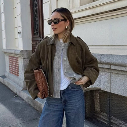 EmberLuxe Suede Bomber Jacket